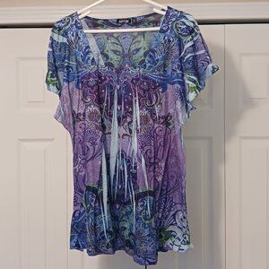 #353 3/$18 - Apt 9 Blue/Purple Short Sleeve Top Size 2X